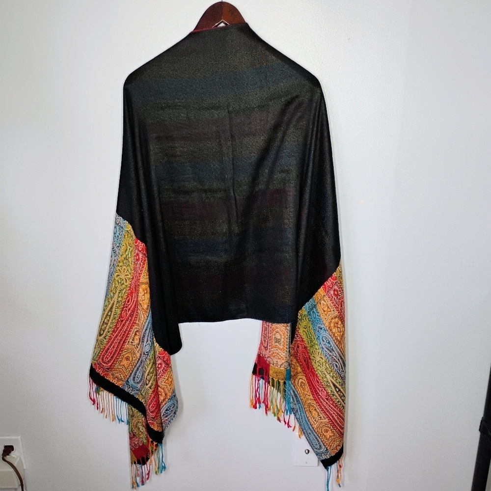 Pashmina Style Boho Paisley Rainbow Stripe Fringe Scarf Shawl Cover Up One Size‎ - Picture 8 of 13